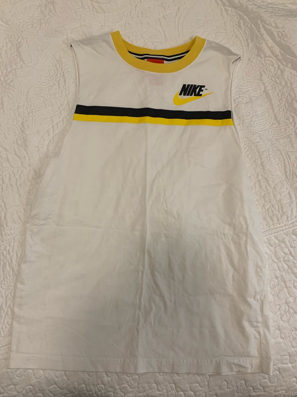 Nike White Tank Top with Yellow & Black Stripe